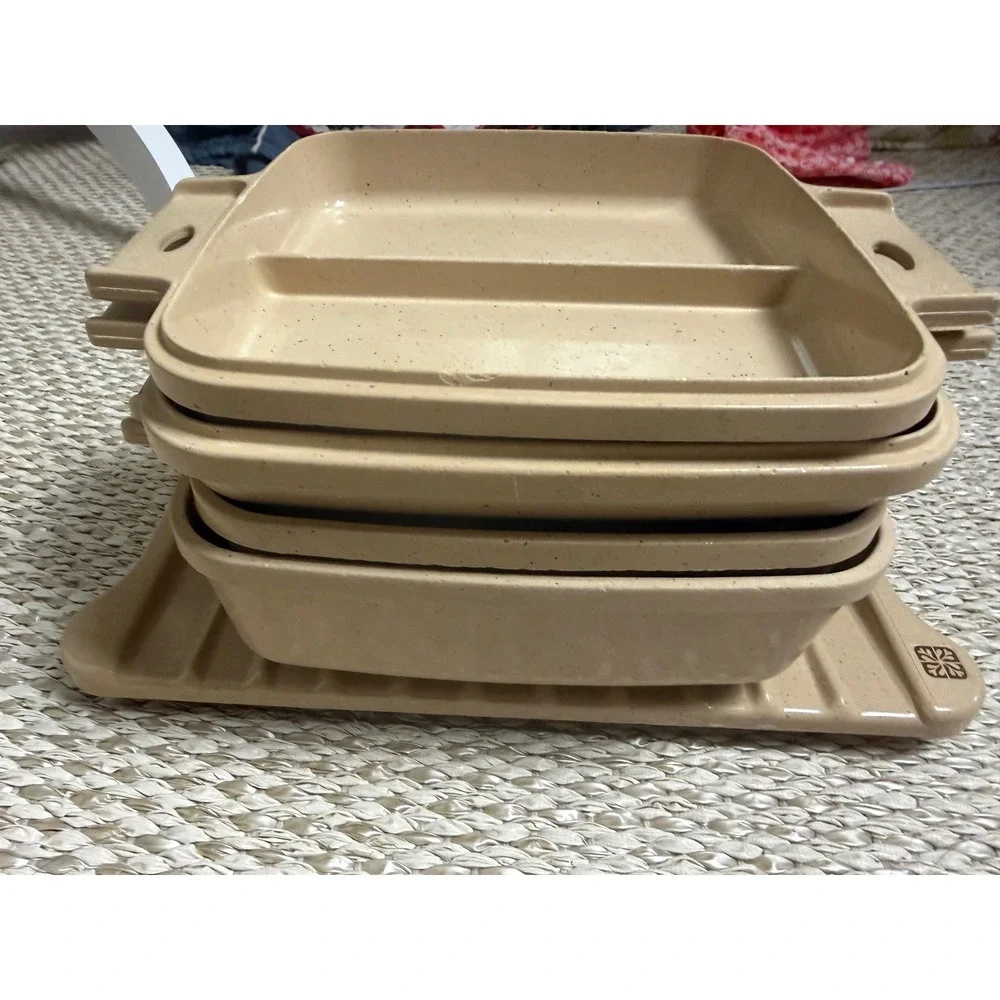 Vintage LittonWare 5 Piece Set 1, 1.5 Quart Microwave Casserole Dishes with Rack